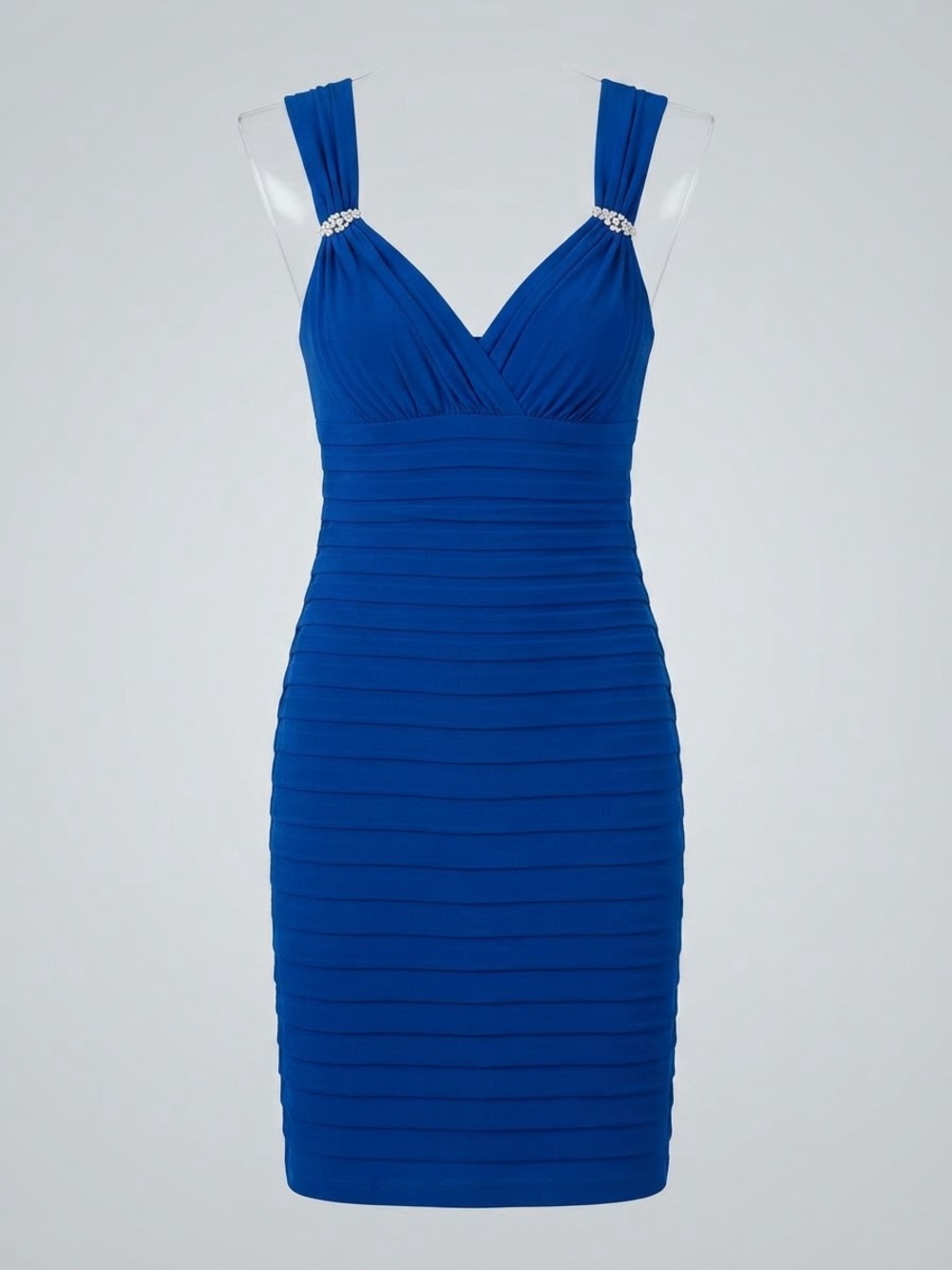 Xscape Cobalt Blue V-Neck Ruched Midi Dress